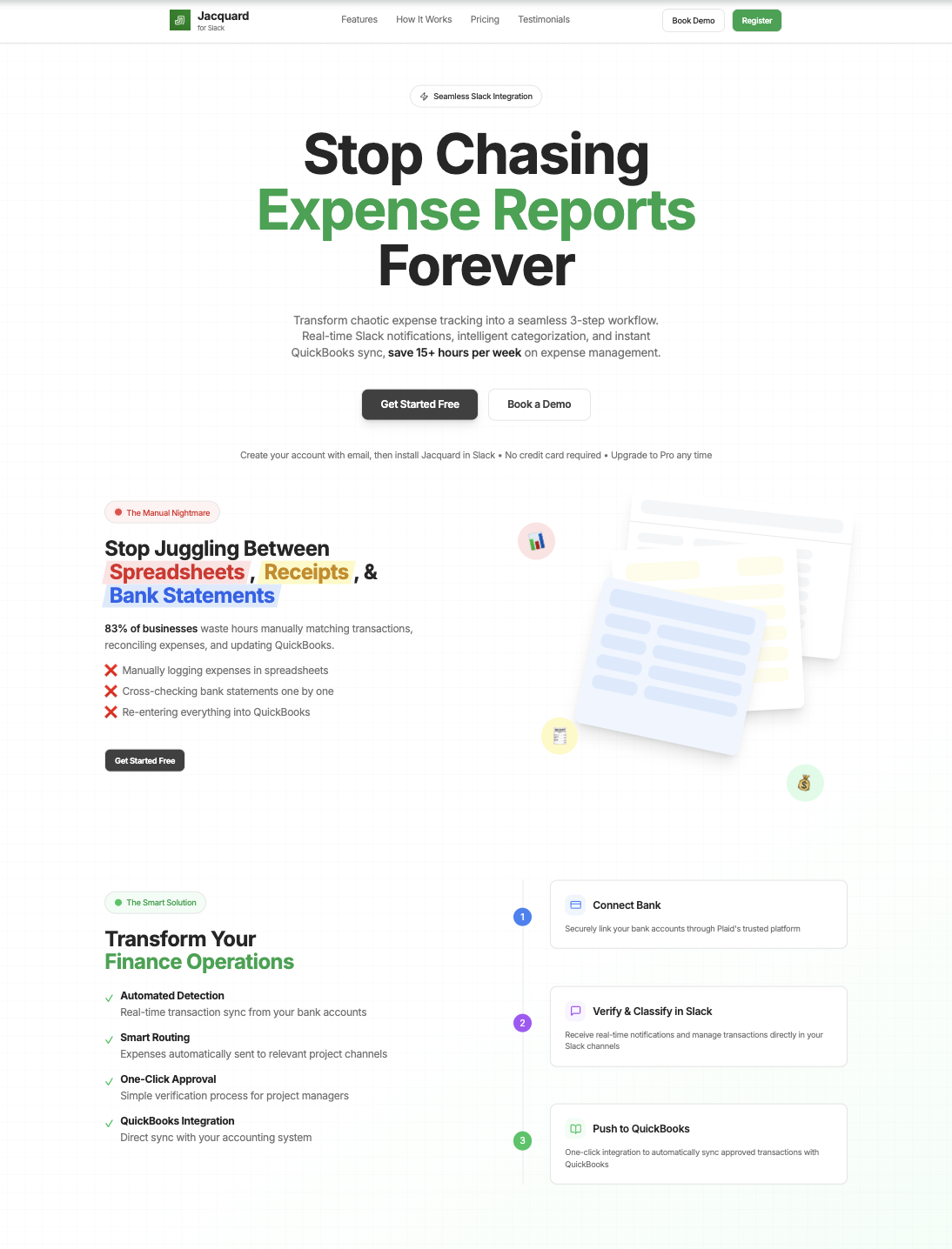 Jacquard for Slack financial-ops landing page
